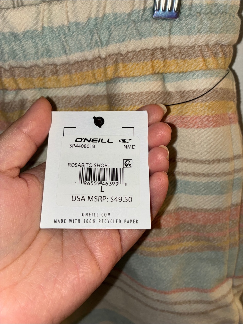O’Neill Rosarita Pastel Striped Women’s Shorts- Size L- NWT - Picture 3 of 7